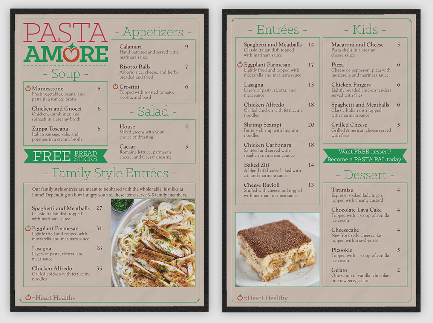 Pasta Amore's trifold brochure