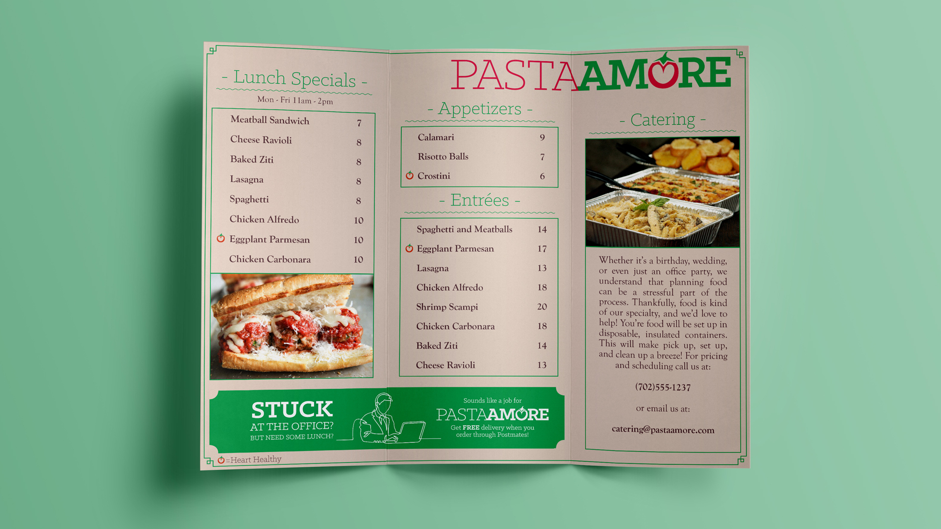 Inside of Pasta Amore trifold brochure